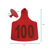1-100 Cattle Number Ear Tags 7.5x10cm Set - XL Red Cow Sheep Livestock Labels - Side View
