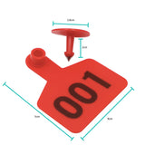 1-100 Cattle Number Ear Tags 5x4cm Set - Small Red Pig Goat Livestock Label - Side View