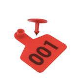 1-100 Cattle Number Ear Tags 5x4cm Set - Small Red Pig Goat Livestock Label - Top-Down View