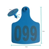 1-100 Cattle Number Ear Tags 7.5x10cm Set - XL Blue Cow Sheep Livestock Labels - Front View