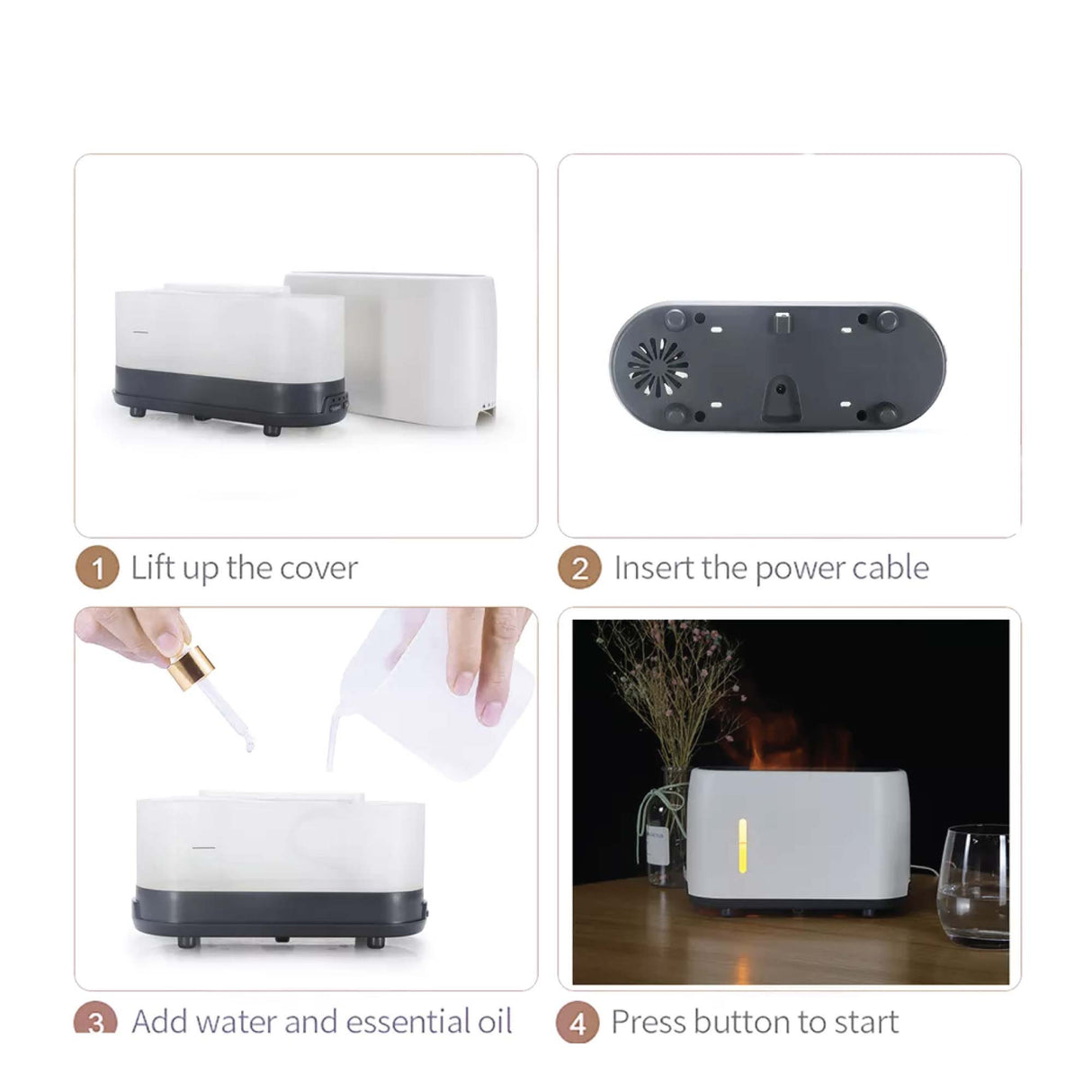 Grey Flame Mist Ultrasonic Aroma Diffuser with Remote Control - 240ml Air Humidifier