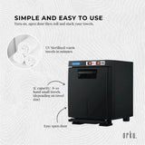 Compact 5L Black Electric Towel Warmer with UV Steriliser and Hygienic Sanitisation Features - 45-Degree Angle