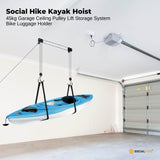 Social Hike Kayak Hoist - 34kg Garage Ceiling Pulley Lift for Kayak Bike Storage - Front View