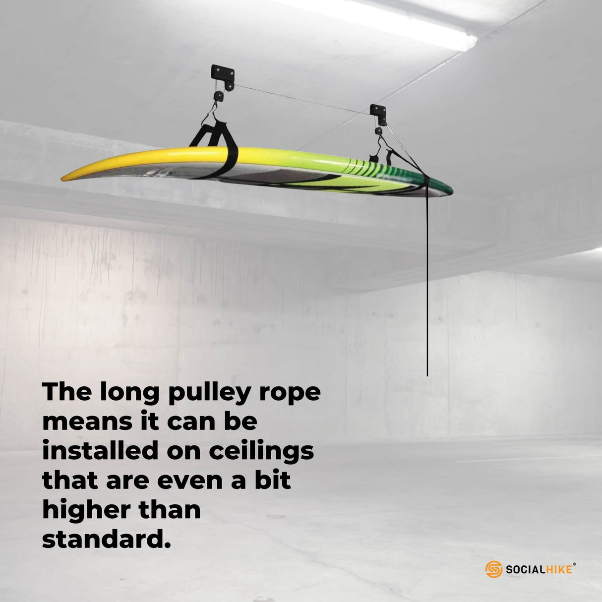Social Hike Kayak Hoist - 34kg Garage Ceiling Pulley Lift for Kayak Bike Storage