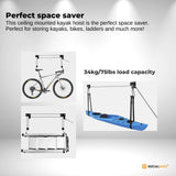 Social Hike Kayak Hoist - 34kg Garage Ceiling Pulley Lift for Kayak Bike Storage - Side View