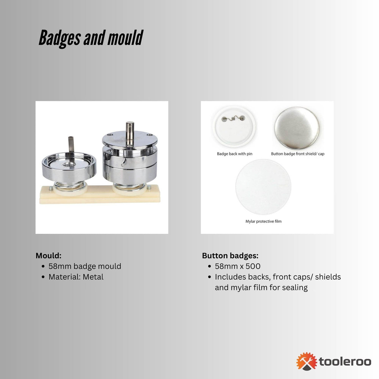 Button Badge Making Set 58mm - Maker + Mould + Badges