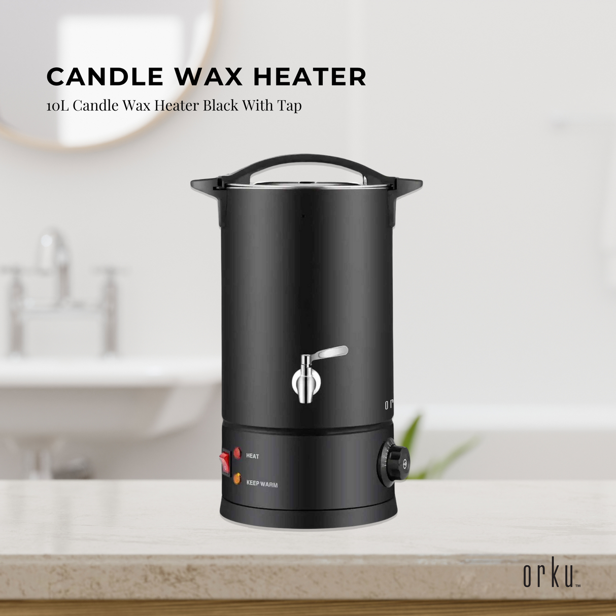 Orku 10L Candle Wax Melter with Tap & Candle Kit - 220-240V Electric Black