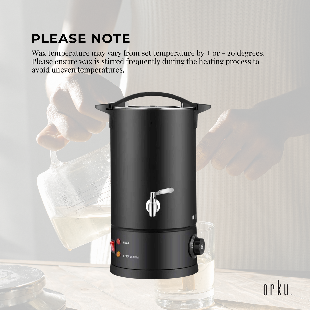 Orku 10L Candle Wax Melter with Tap & Candle Kit - 220-240V Electric Black