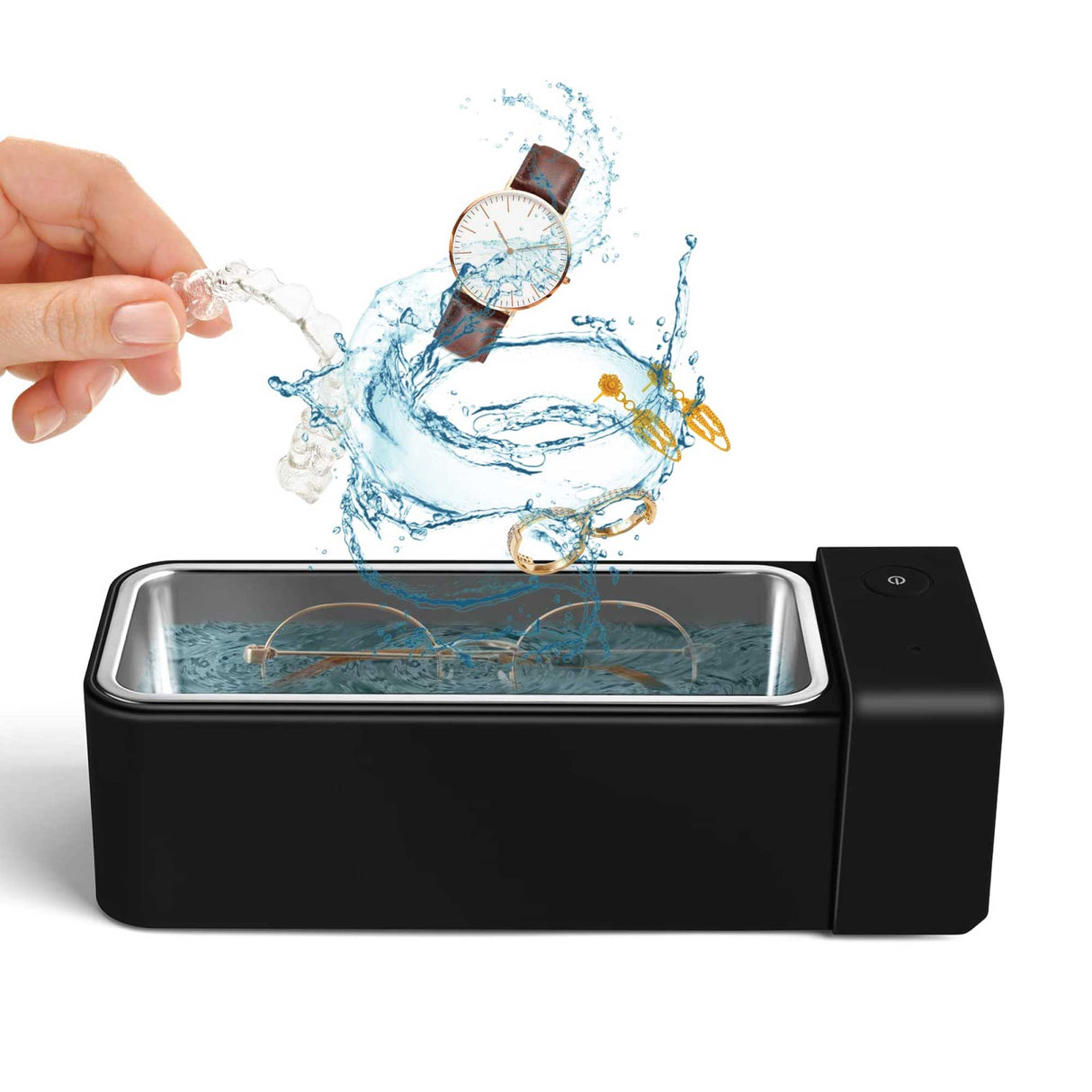 600ml Portable Ultrasonic Jewelry Cleaner - Mini Black Sonic Cleaning Bath