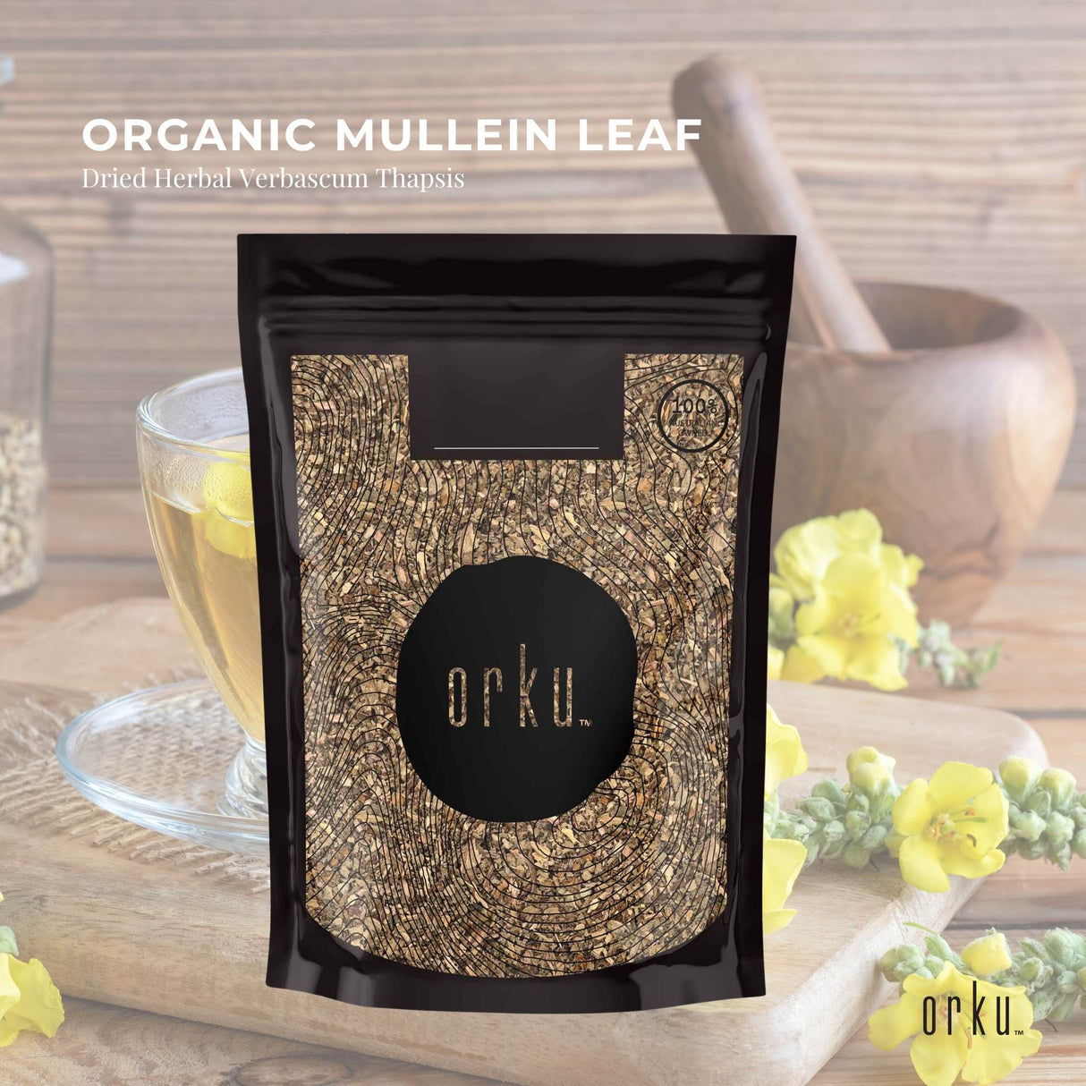 Orku 50g Organic Mullein Leaf - Dried Herbal Verbascum Thapsis
