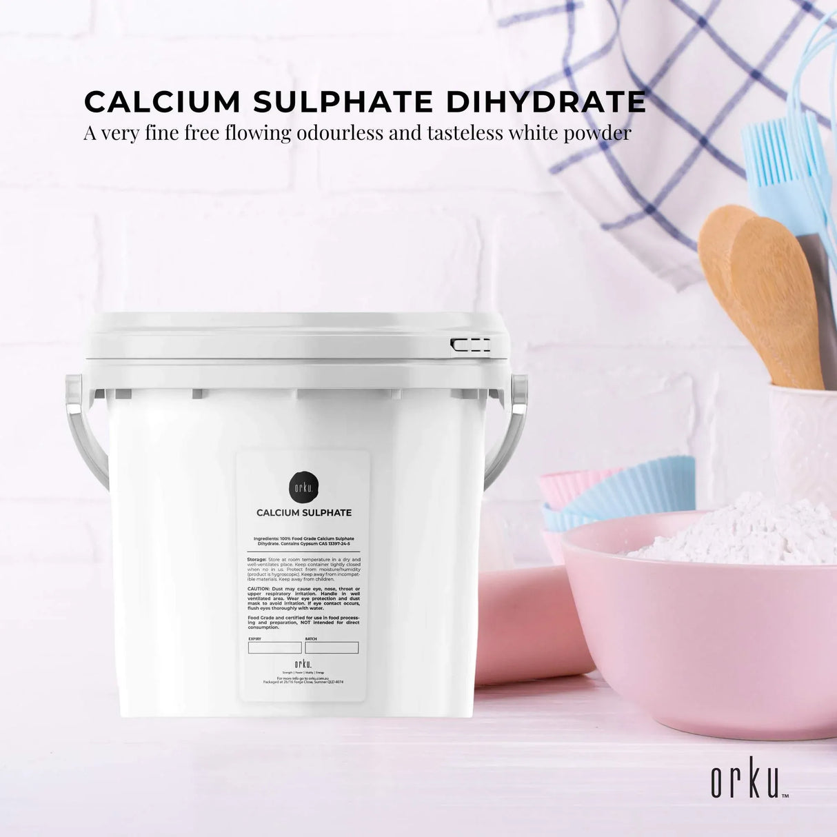 Orku 5Kg Fine Calcium Sulphate Gypsum Powder Tub - Dihydrate Food Grade FCC E516
