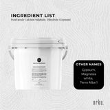 Orku 5Kg Fine Calcium Sulphate Gypsum Powder Tub - Dihydrate Food Grade FCC E516 - Side View
