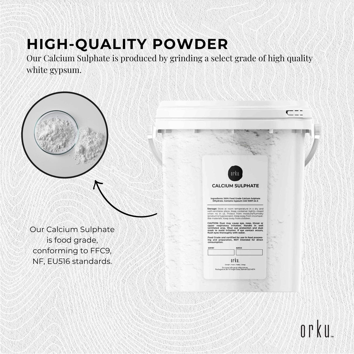 1Kg Food Grade Gypsum Powder - Calcium Sulphate Dihydrate in Resealable Bucket