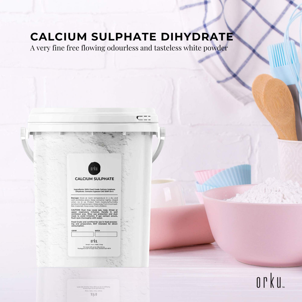1Kg Food Grade Gypsum Powder - Calcium Sulphate Dihydrate in Resealable Bucket