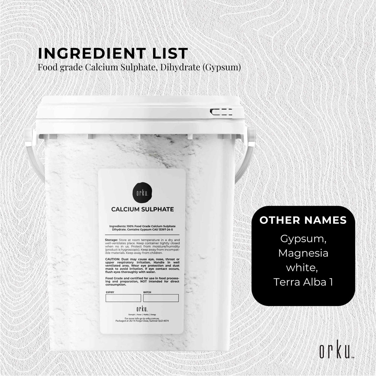 1Kg Food Grade Gypsum Powder - Calcium Sulphate Dihydrate in Resealable Bucket