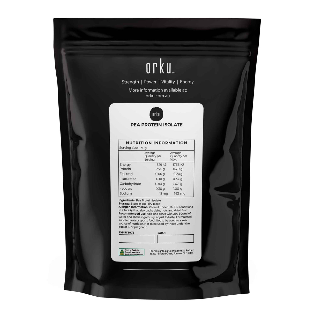 Orku 400g Pea Protein Isolate Powder - High Protein Plant Based Unsweetened