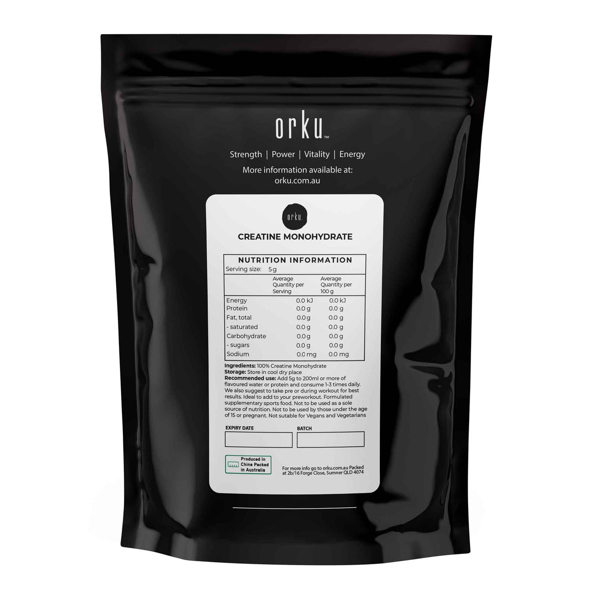 Orku 100g Creatine Monohydrate Powder – 200 Mesh Micronised | 99.9% Purity