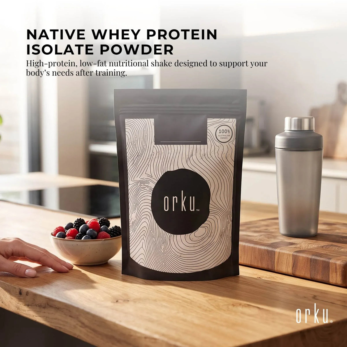 Orku 2Kg WPI Whey Protein Isolate Powder - Unflavoured Native Bag