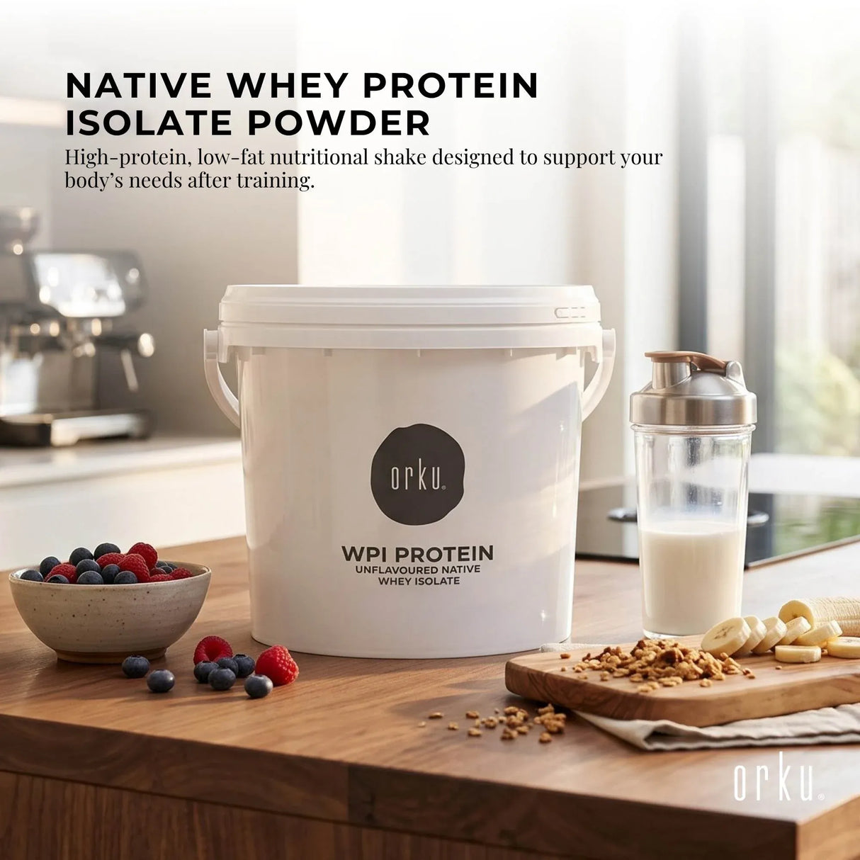 Orku 500g WPI Whey Protein Isolate Powder - Unflavoured Native Tub