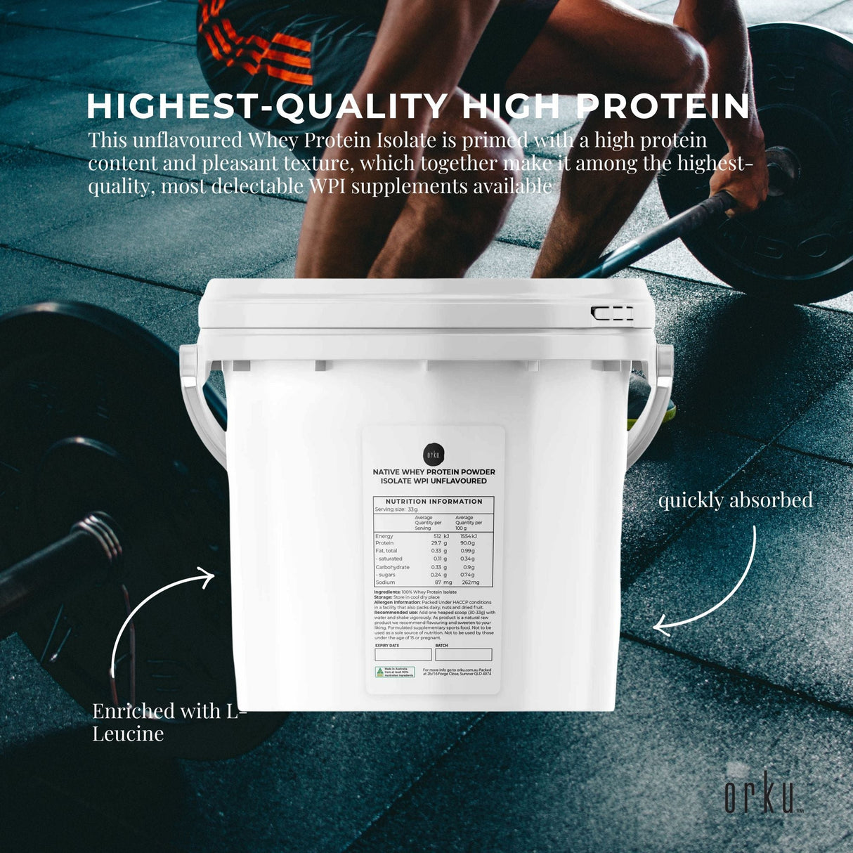 2Kg Native Unflavoured Cold-Pressed Whey Protein Isolate Powder - Premium Shake Supplement Tub