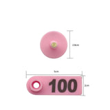 1-100 Cattle Number Ear Tag 5x2cm Set - Mini Pink Cow Sheep Pig Livestock Label - Side View