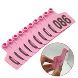 1-100 Cattle Number Ear Tag 6x7cm Set - Medium Pink Cow Sheep Livestock Label - Front View