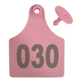 1-100 Cattle Number Ear Tags 7x10cm Set - XL Pink Cow Sheep Livestock Labels - Front View