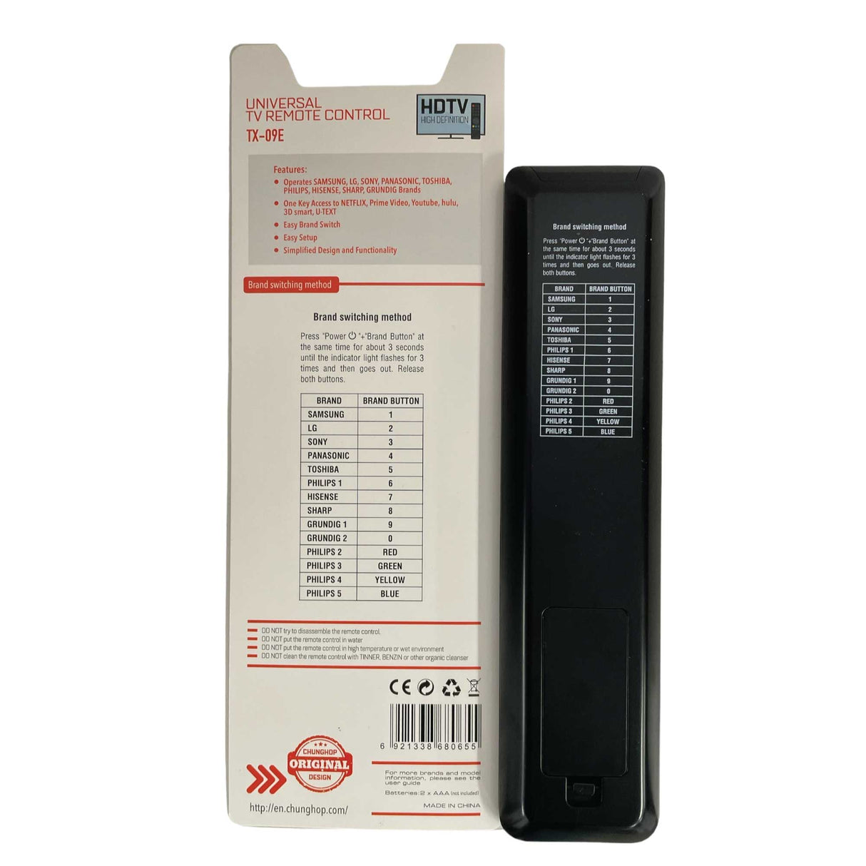 Chunghop TX-09E Universal Remote Control - 3D Compatible for Smart HDTVs and LCDs