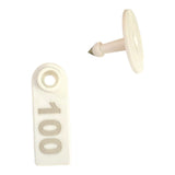 1-100 Cattle Number Ear Tag 5x2cm Set - Mini White Cow Sheep Pig Livestock Label - Front View