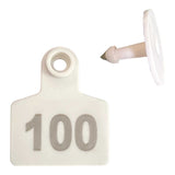1-100 Cattle Number Ear Tags 5x4cm Set - Small White Pig Goat Livestock Label - Top-Down View