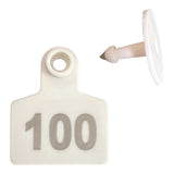 1-100 Cattle Number Ear Tags 5x4cm Set - Small White Pig Goat Livestock Label - Front View