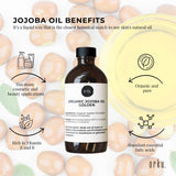250ml Organic Jojoba Oil - Golden Pure Cold Pressed Seed For Hair Skin Nails - Top-Down View