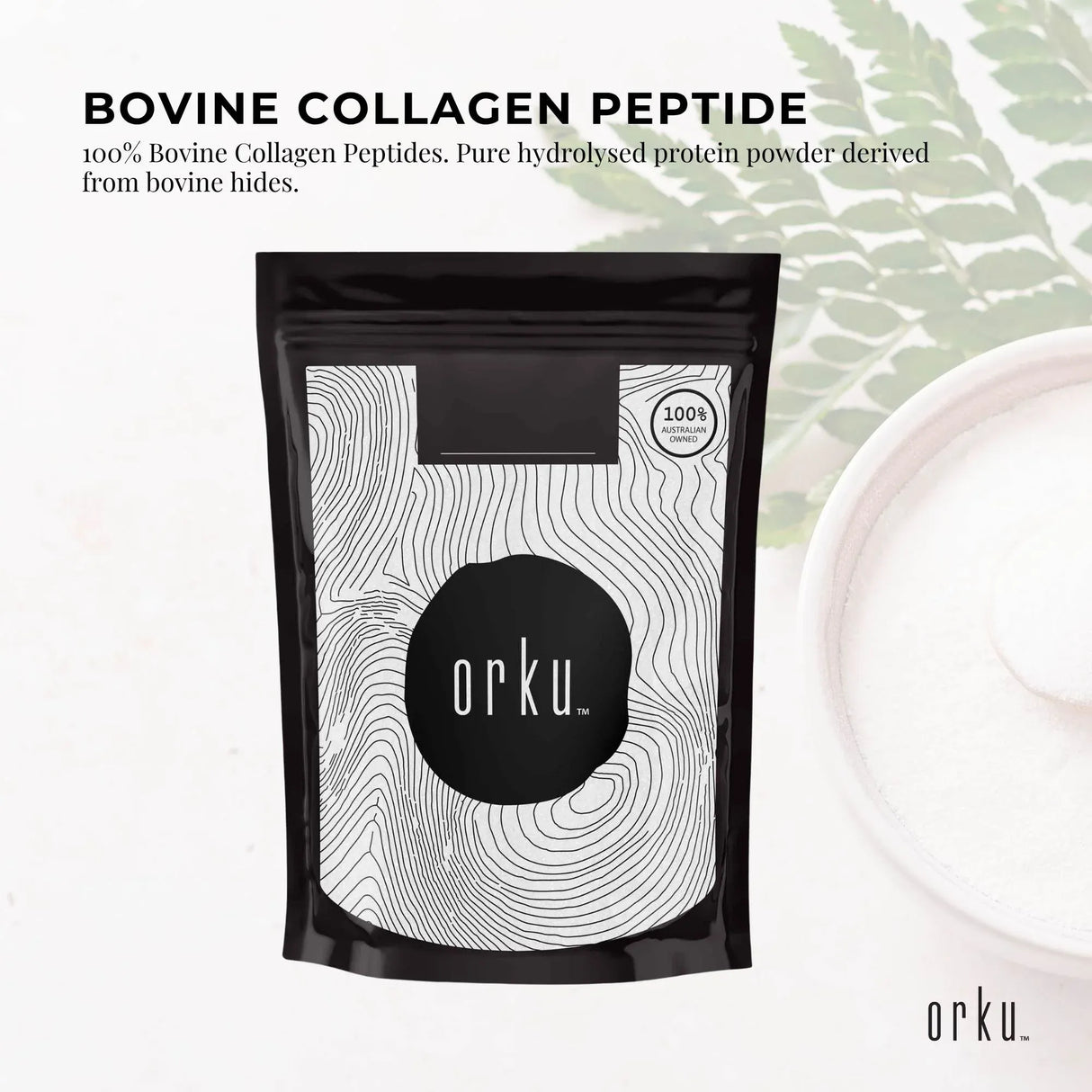 Orku 2Kg Bovine Collagen Peptides Powder Hydrolysed Protein Unflavoured