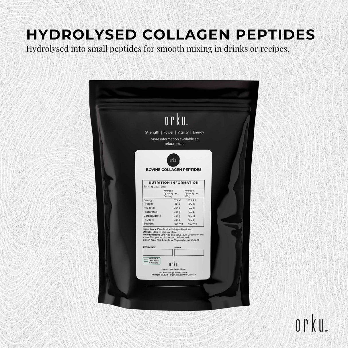 Orku 2Kg Bovine Collagen Peptides Powder Hydrolysed Protein Unflavoured