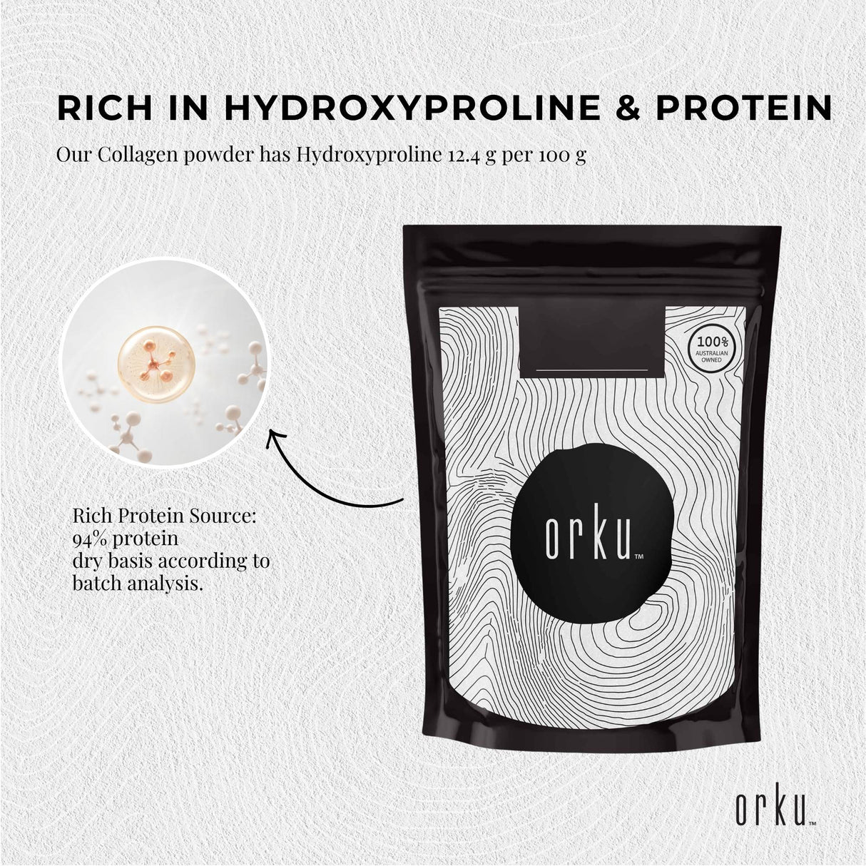 Orku 2Kg Bovine Collagen Peptides Powder Hydrolysed Protein Unflavoured