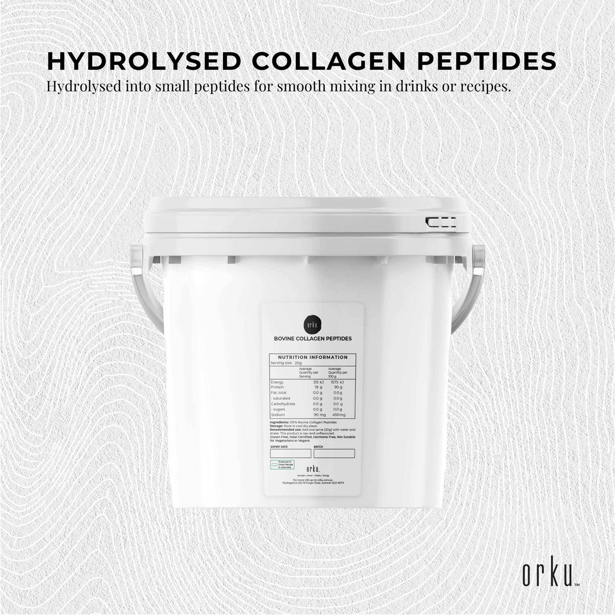 2.5Kg Collagen Powder Bucket - Bovine Protein Peptide Supplement Unflavoured