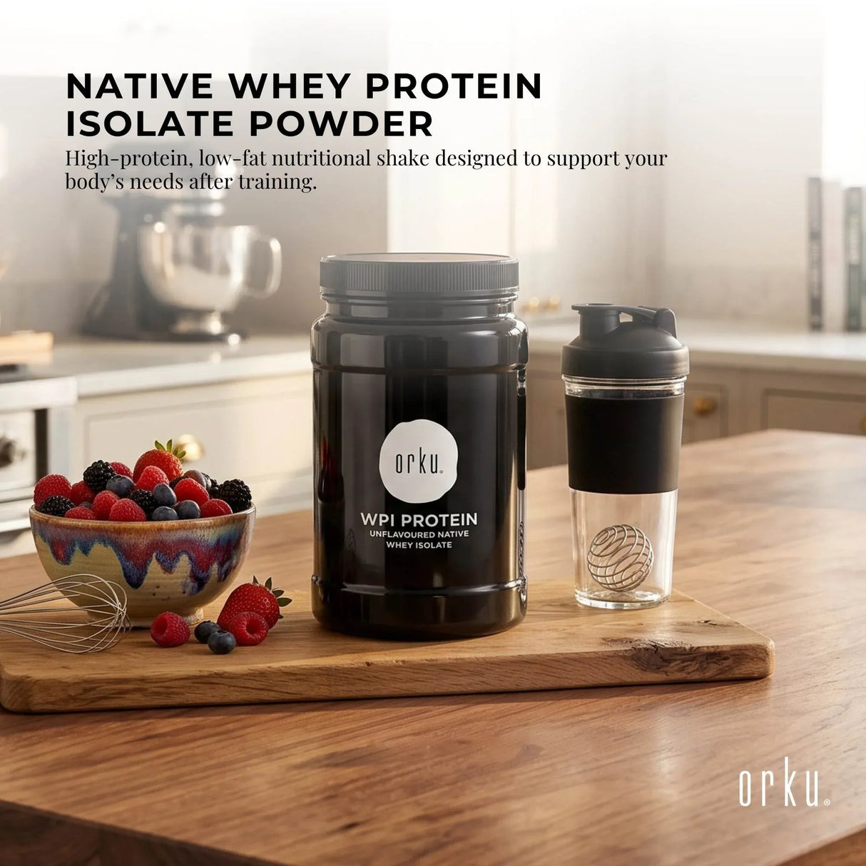 Orku 1Kg WPI Whey Protein Isolate Powder - Unflavoured Native Jar
