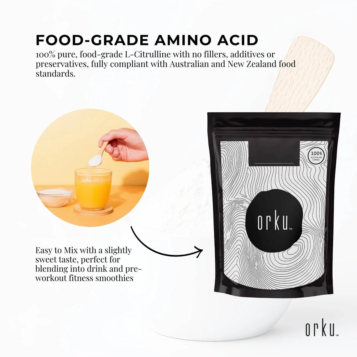 Orku 100g L-Citrulline Powder - 100 % Pure Food Grade Amino Acid
