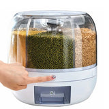 6 Grid Rotating Food Grain Dispenser 3.6L - Compartment Storage Container - 45-Degree Angle