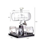 1L Whiskey or Wine Sailboat Glass Decanter Set - 4x Globe Glasses + Wooden Stand - Top-Down View