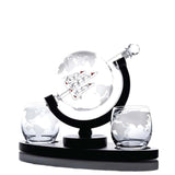 850ml Whiskey or Wine Globe Glass Decanter Set - 2x Glasses + Wooden Stand - Rear View