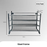 4 Tier Metal Spice Rack + 28 Glass Jars - Kitchen Pantry Herb Storage Organiser - Rear View