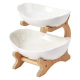 Elegant 2-Tier Ceramic Fruit and Vegetable Display Stand with Bamboo Base