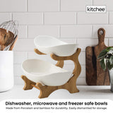 Elegant 2-Tier Ceramic Fruit and Vegetable Display Stand with Bamboo Base