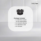 Elegant 2-Tier Ceramic Fruit and Vegetable Display Stand with Bamboo Base - Low Angle