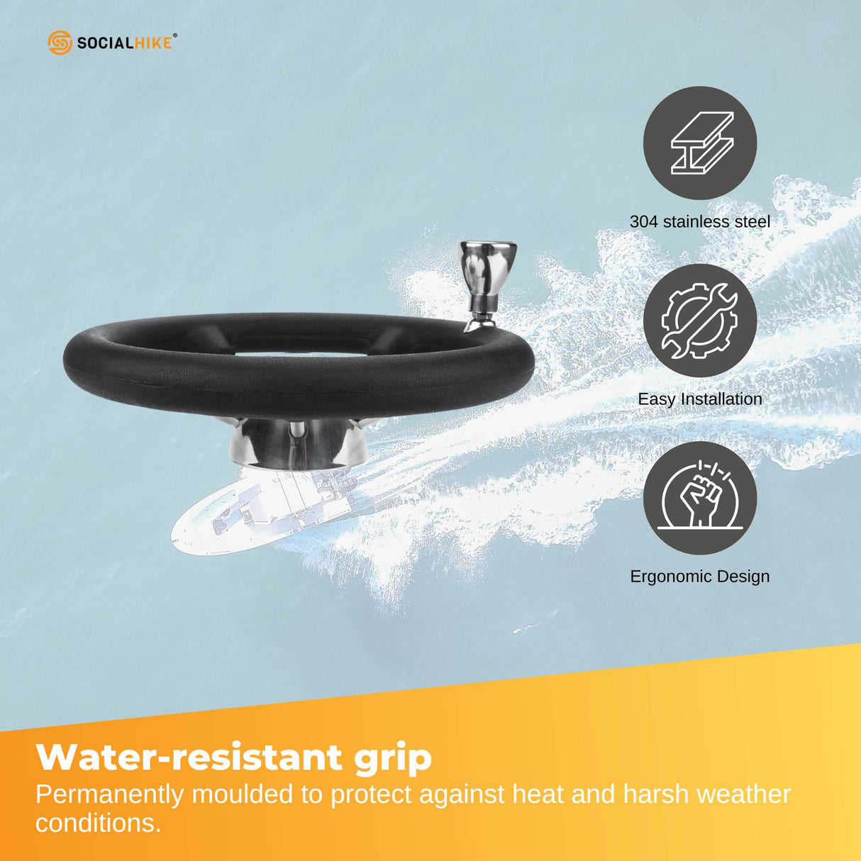 14 Premium Stainless Steel Boat Steering Wheel with Ergonomic Grip and Assist Knob