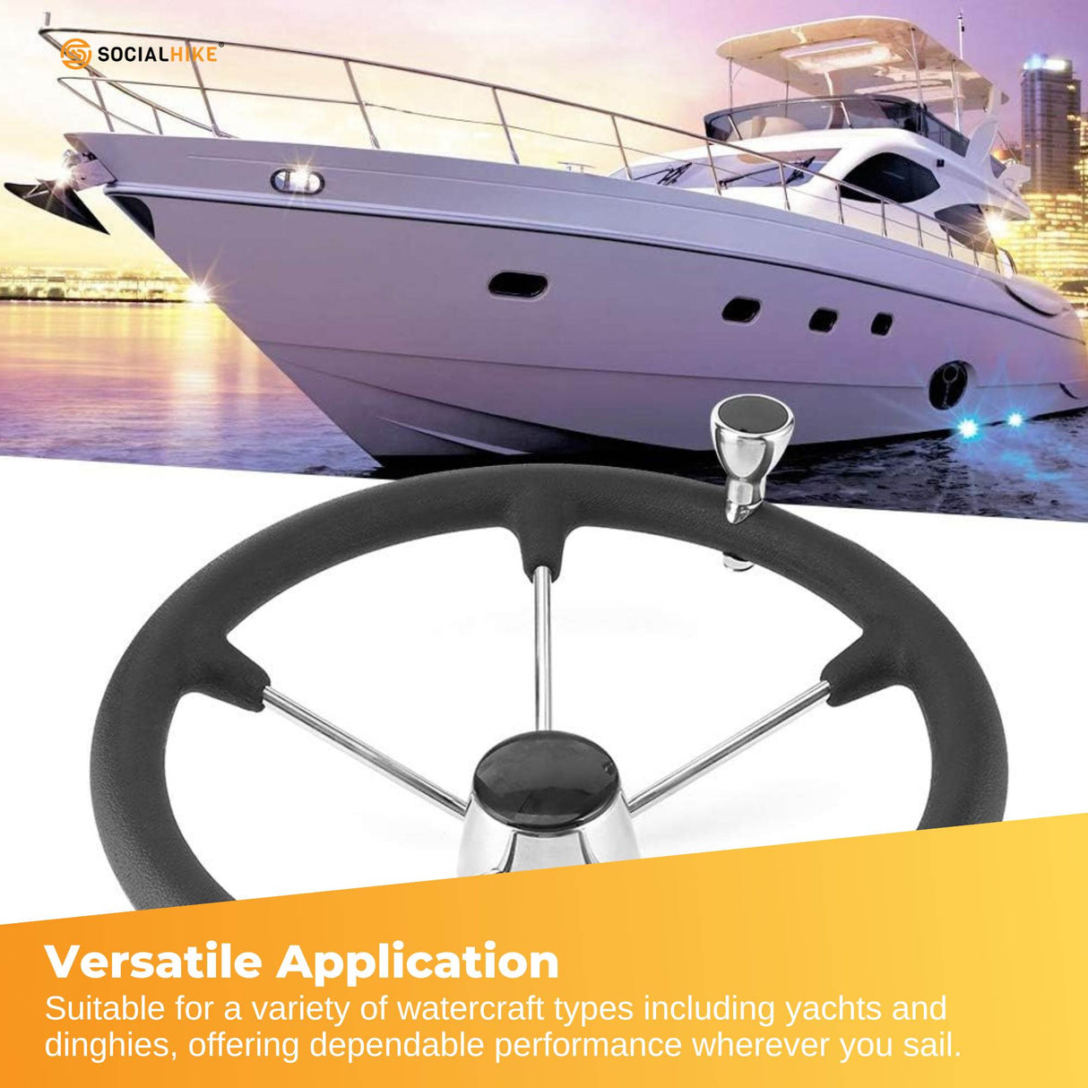 14" Premium Stainless Steel Boat Steering Wheel with Ergonomic Grip and Assist Knob