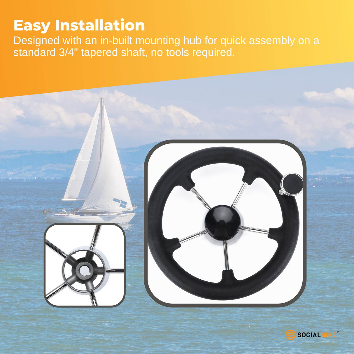 14" Premium Stainless Steel Boat Steering Wheel with Ergonomic Grip and Assist Knob