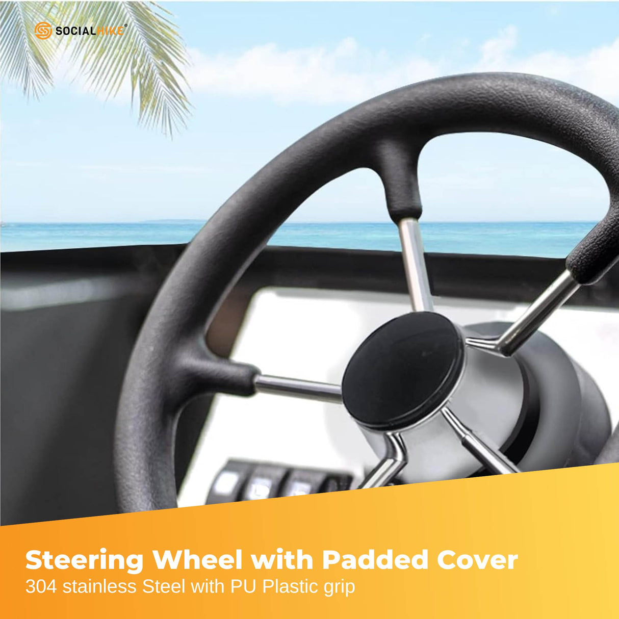 14" Premium Stainless Steel Boat Steering Wheel with Ergonomic Grip and Assist Knob