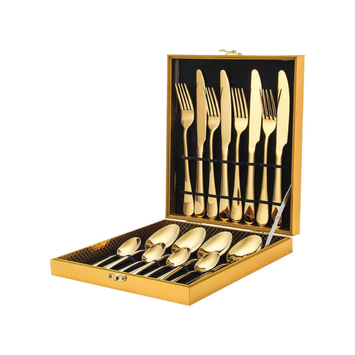 Elegant 16-Piece Gold Stainless Steel Cutlery Set in Gift Box